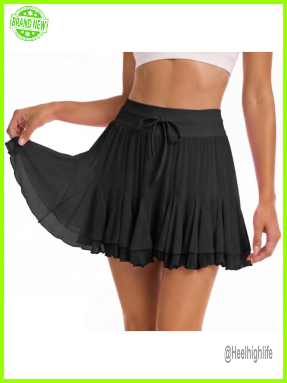 Women Ruffle Mesh Skort with Built-In Shorts High Waist Tiered